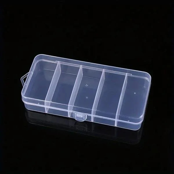 5 Grid Clear Storage Box – Transparent Hard Plastic Organizer for Jewelry, Crafts & Small Items (Pack of 2)