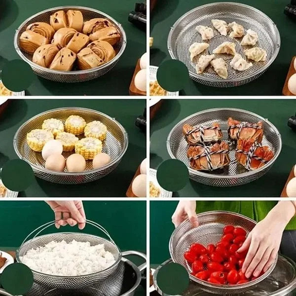 Multifunction Stainless Steel Steamer Drain Basket – Expandable Kitchen Strainer, Rinsing & Steaming Tool