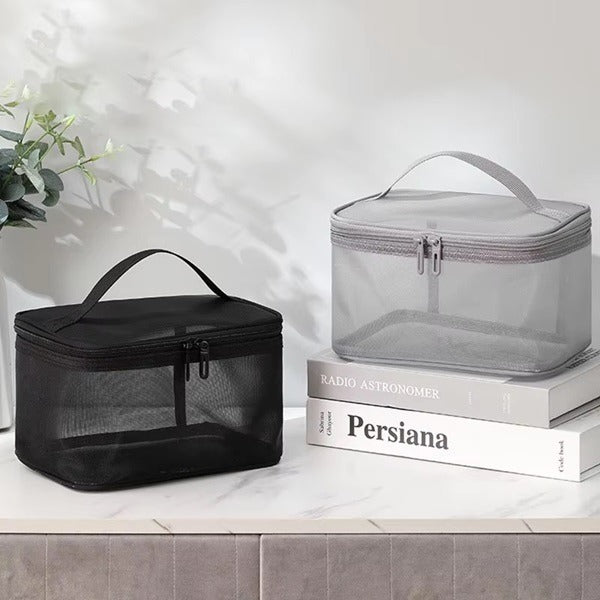 Travel Cosmetic Mesh Bag – Portable Makeup & Toiletry Organizer with Zipper (Random Color-Pack of 1)