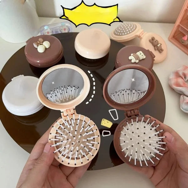 Cartoon Shaped Mini Hair Comb with Mirror – Portable Pocket Comb for Kids, Travel & Daily Use (1 Pc)