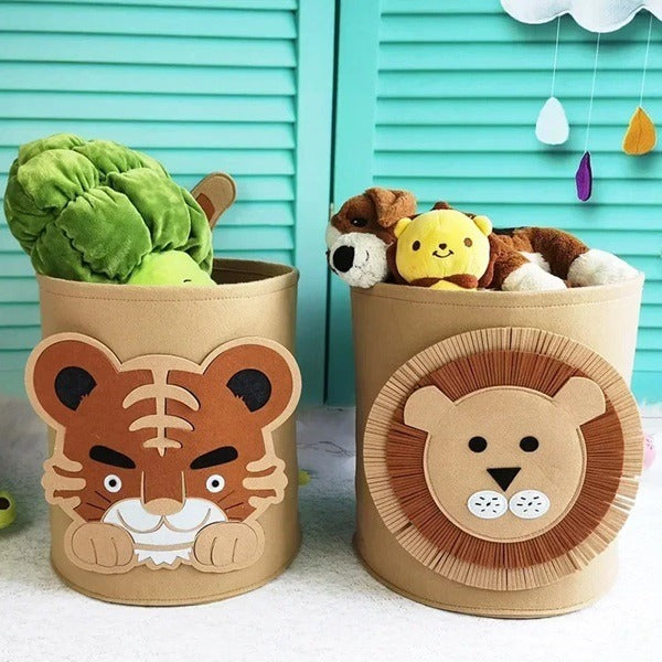 Tiger & Lion Design Foldable Storage Basket – Cute Felt Organizer for Toys, Clothes & Household Items (Random design-Pack of 1)