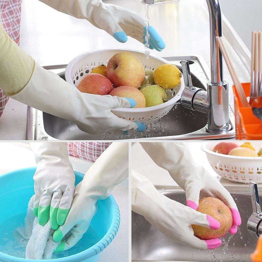 Kitchen Gloves Dual Tone – 1 Pair PVC Cleaning & Dishwashing Gloves | Reusable, Waterproof Household Gloves