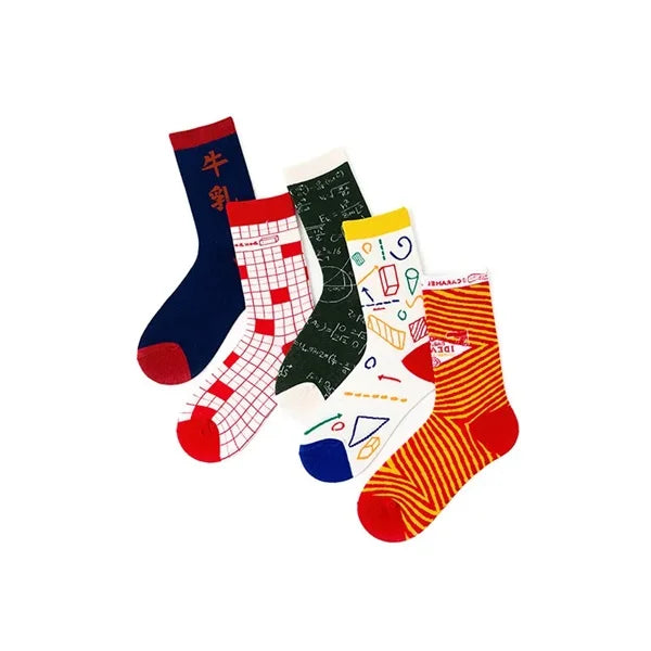 Geometric Print Socks – Fashionable Cotton Blend Casual Socks (Random color sock- Pack of 1 Pair)