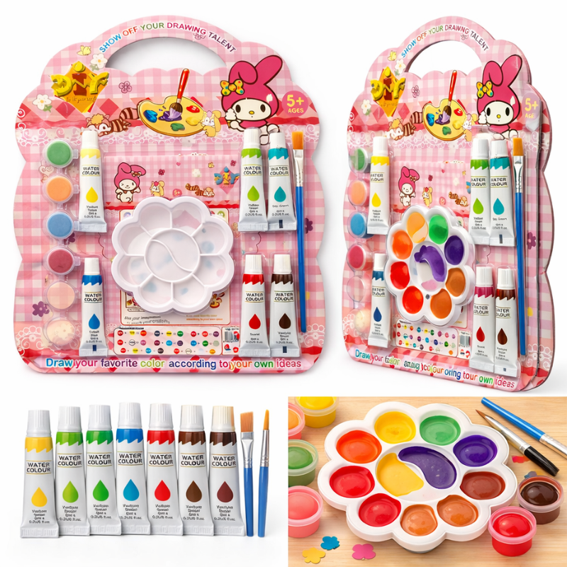 Watercolor Painting Kit with Coloring Book | Complete Art Set with Paint Tubes, Color Pots, Palette & Brush (Random Theme-Pack of 1)