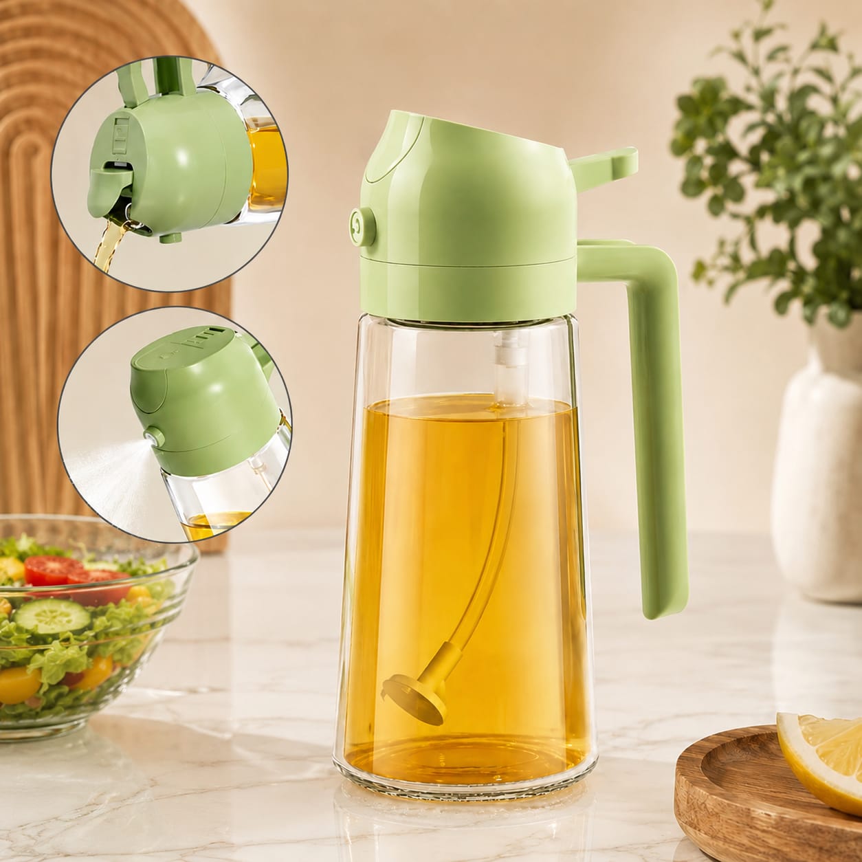 580ml Glass Oil Sprayer & Dispenser Bottle – Refillable Cooking Oil Spray for Kitchen Use (Pack of 1)