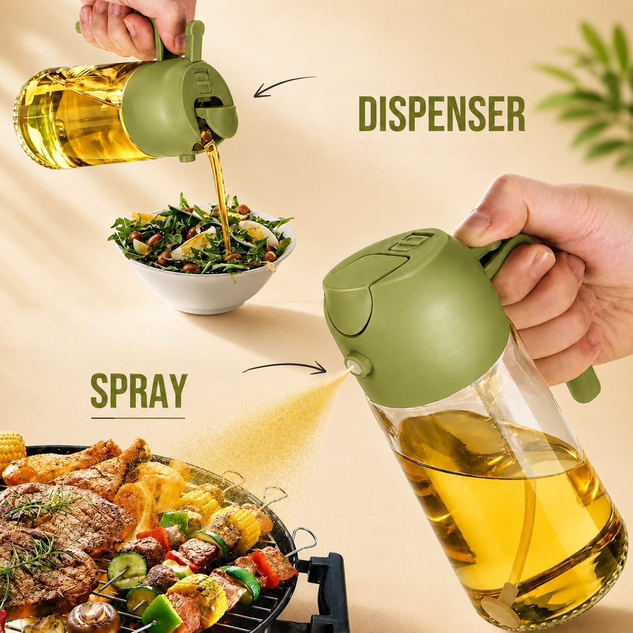 580ml Glass Oil Sprayer & Dispenser Bottle – Refillable Cooking Oil Spray for Kitchen Use (Pack of 1)