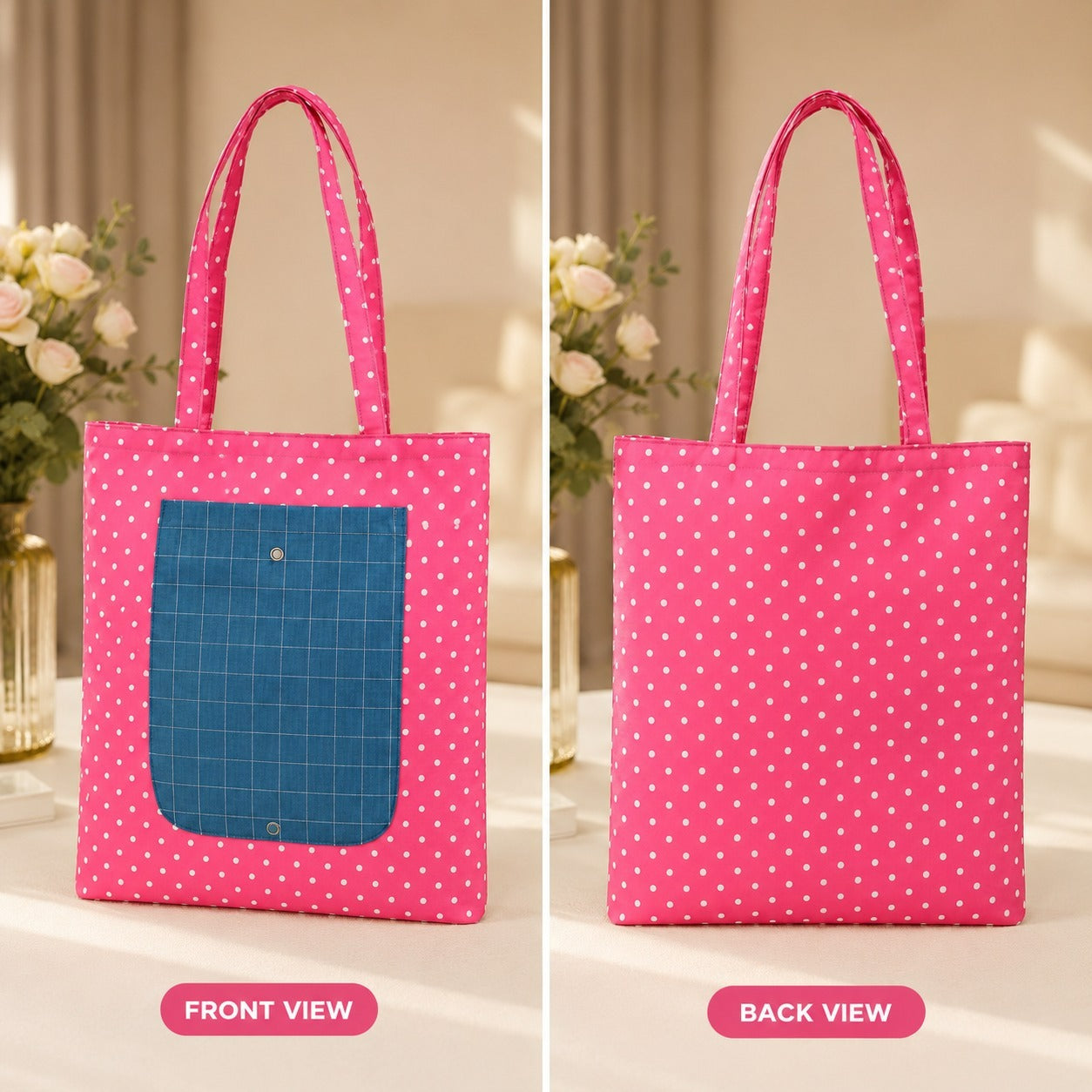 Foldable Reusable Shopping Bag with Pouch | Premium Cotton Foldable Tote Bag | Reusable Grocery Bag with Travel Pouch