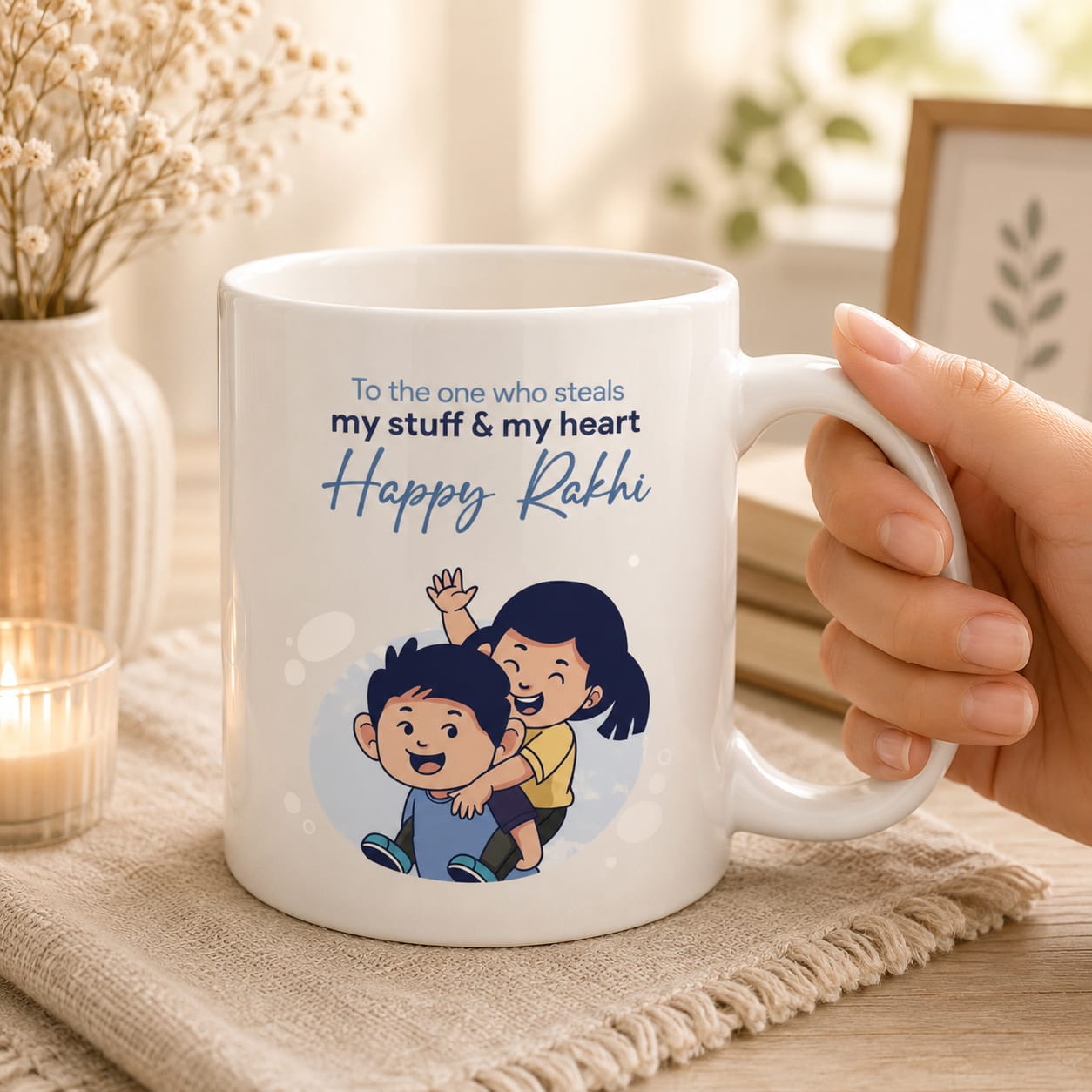 Rakhi Mug With Special Message | Customized Ceramic White Mug Raksha Bandhan Gifting for Bhai & Behna (Pack of 1)