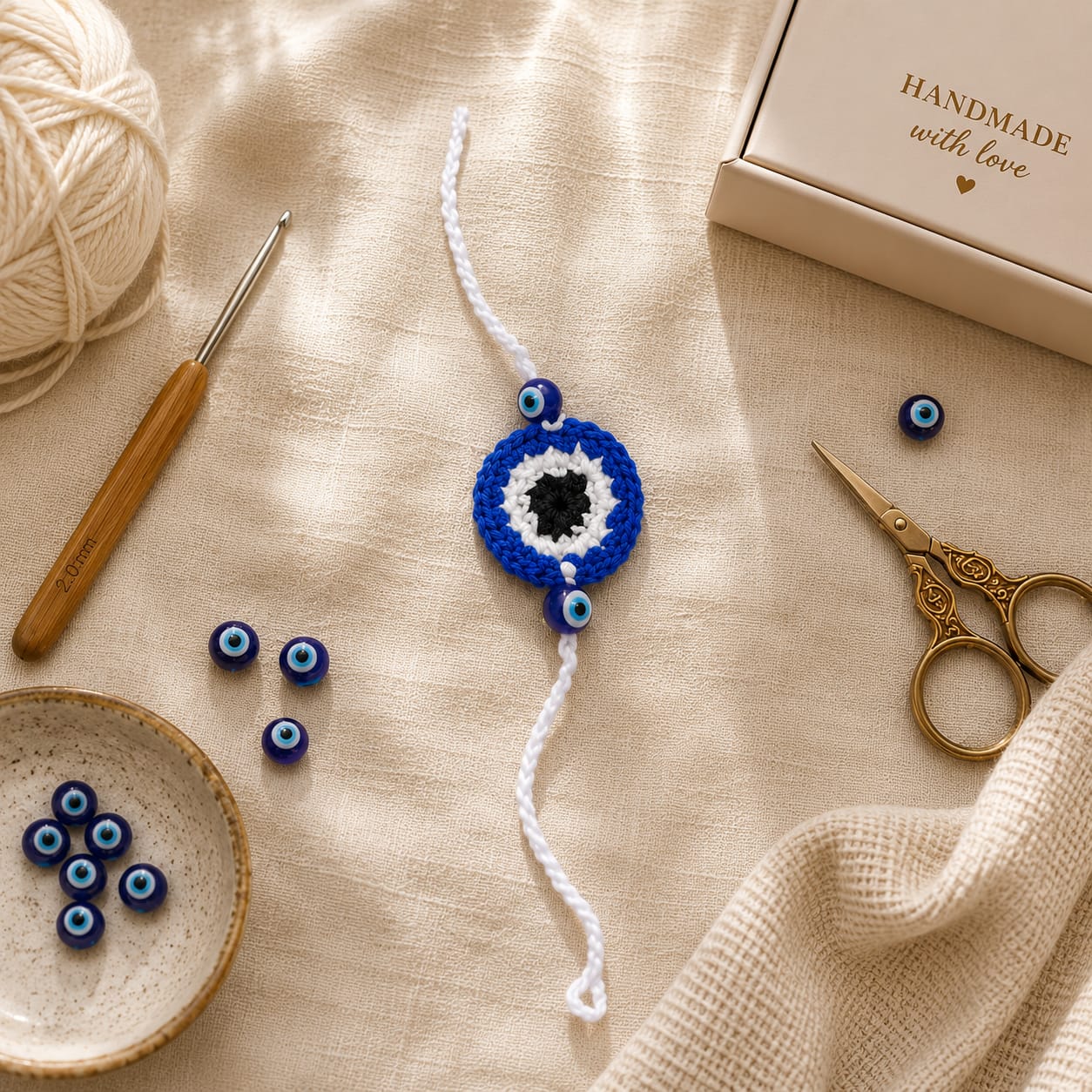 Handmade Crochet Evil Eye Rakhi | Protection Rakhi for Bhai Crochet Nazar Protection Rakhi | Set of 1