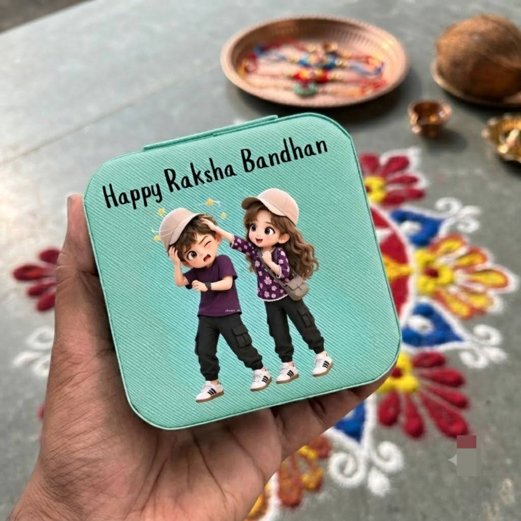Personalized Mini Jewellery Organizer - Cute Cartoon Design with Message | Rakshabandhan Gift for Sister