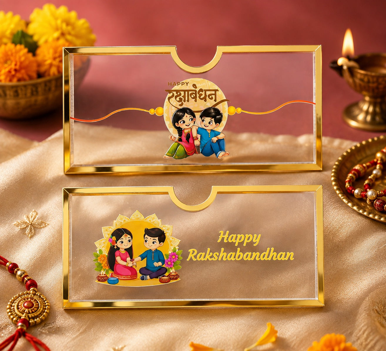 Rakshabandhan Acrylic Envelope Gift Cover | Premium Transparent Acrylic Envelope for Rakhi Gifting | Beautiful Rakhi Special Gift (Pack of 1)