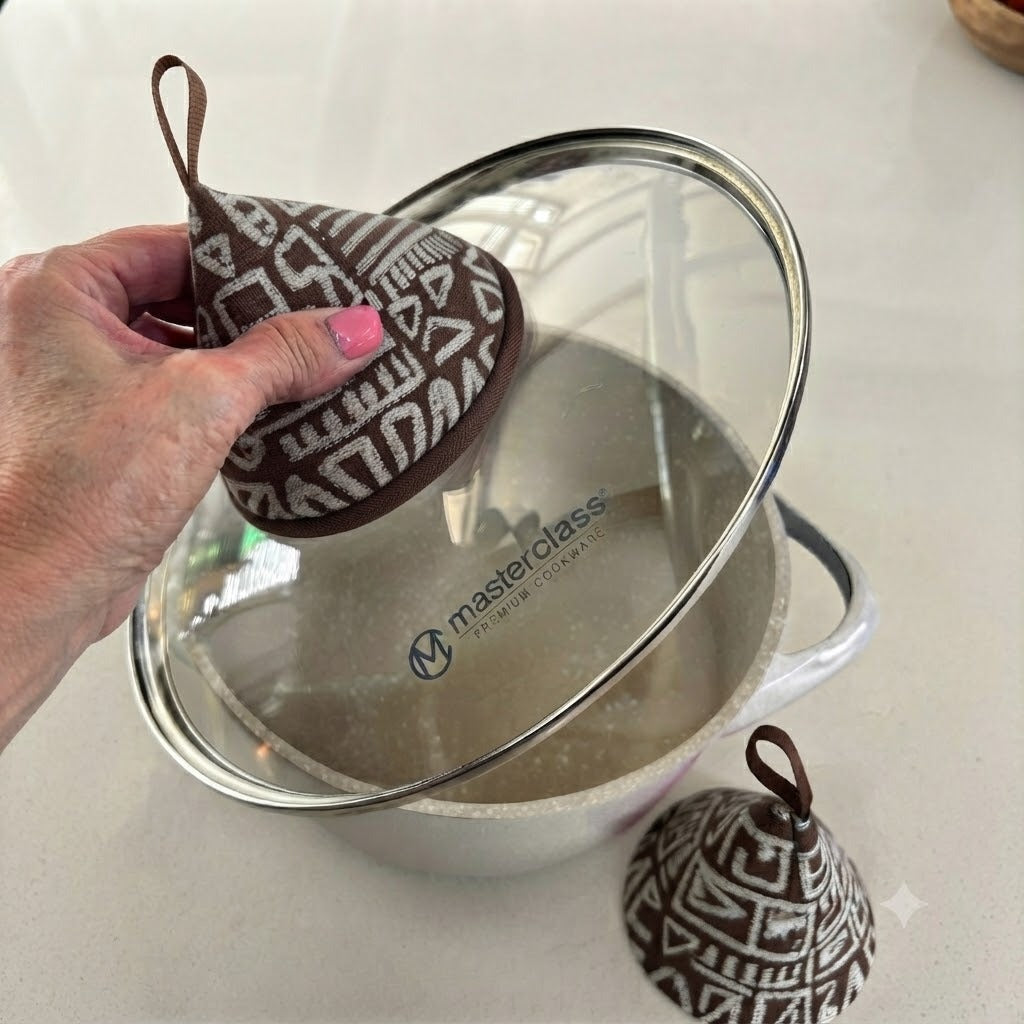 Heat Resistant Pot Holder with Hanging Loop | Kitchen Pan & Hot Utensil Handle Holder | Reusable Cotton Pot Handle Cover (Pack of 2 Set)