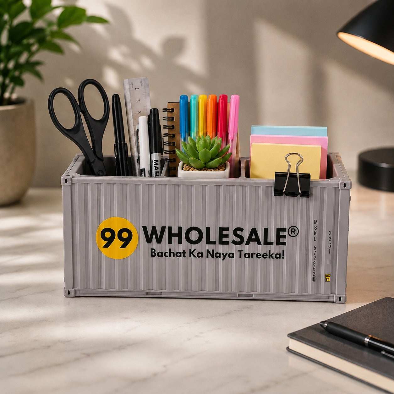 Custom Logo Shipping Container Pen Holder - Office Desk Pencil Organizer & Promotional Gift