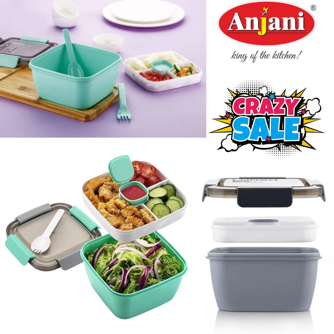 Anjani 3 Compartment Plastic Lunch Box for Office and Lunch Box for Kids Snacks Box (Random color)