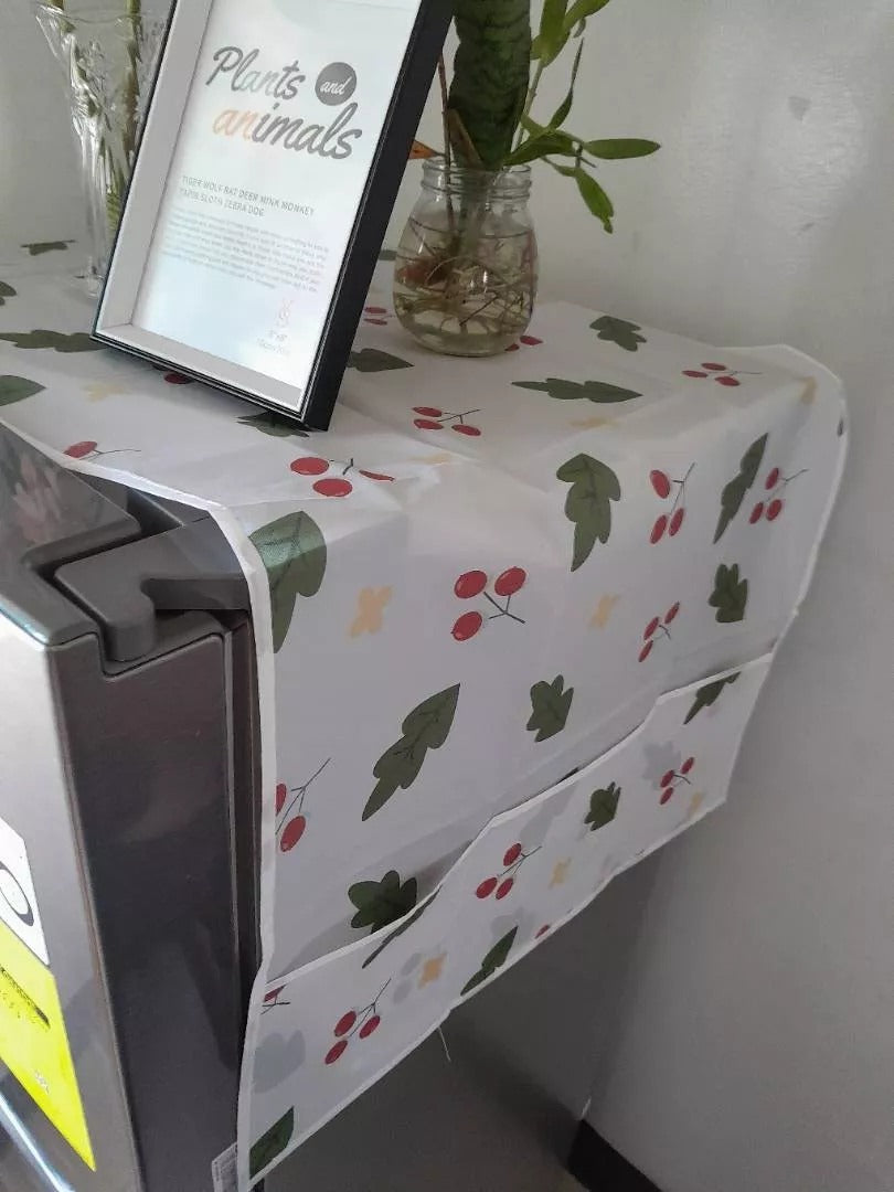 Waterproof Fridge Cover, Transparent Printing Waterproof Refrigerator Dust-Proof Cover with Storage Pockets Bags, Multi-Purpose Top Covers