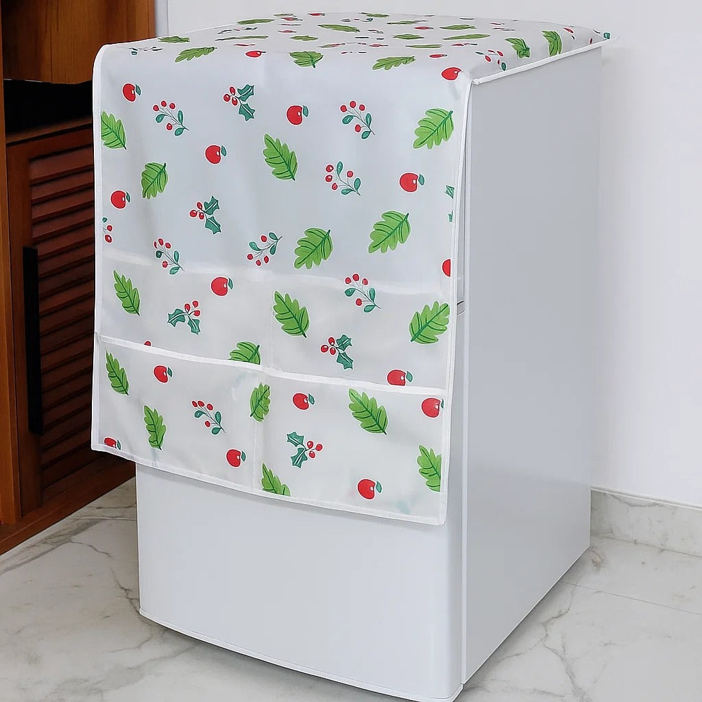Waterproof Fridge Cover, Transparent Printing Waterproof Refrigerator Dust-Proof Cover with Storage Pockets Bags, Multi-Purpose Top Covers