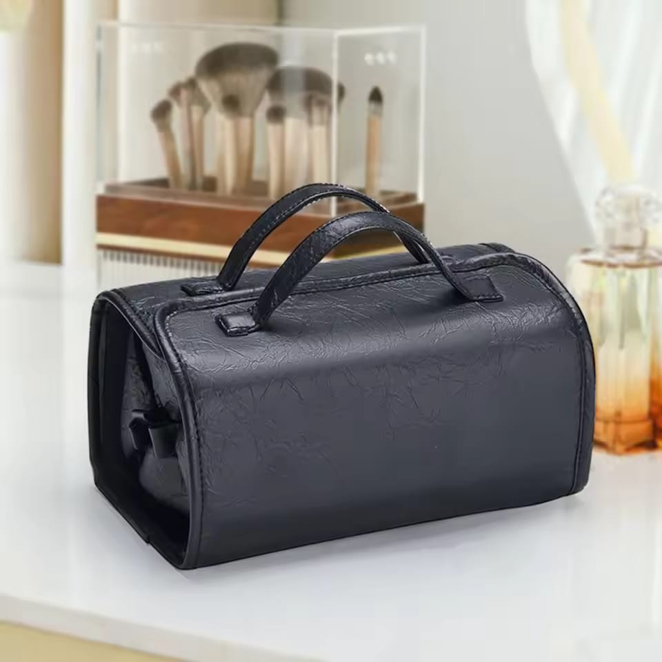 4-in-1 PU Leather Travel Toiletry Bag – Roll-Up Cosmetic Organizer with 4 Detachable Compartments (Random color-Pack of 1)