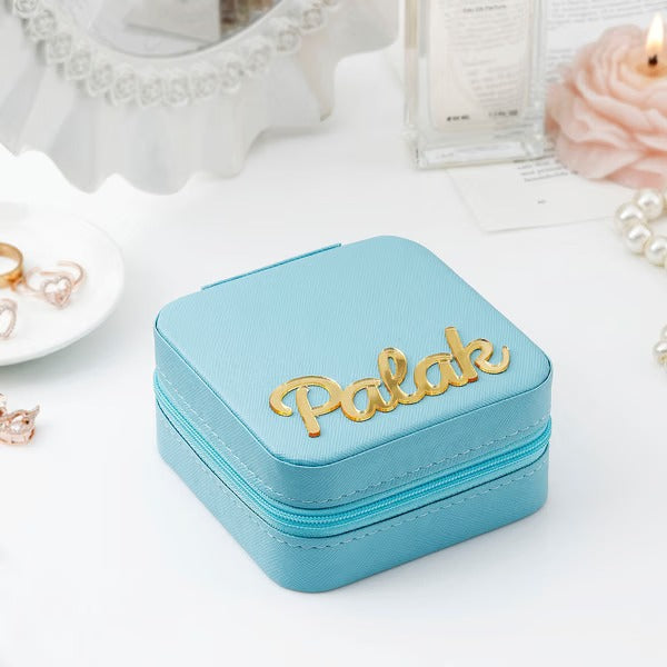 Customised Jewellery Box - Portable Mini Travel Jewellery Box - Acrylic Name - Blue