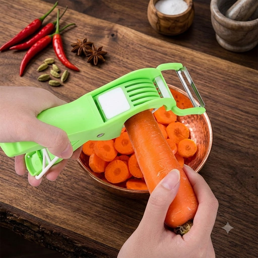 2 in 1 Vegetable & Fruit Multi Cutter, Peeler & Slicer – 5 Blade Stainless Steel Multifunctional Kitchen Tool