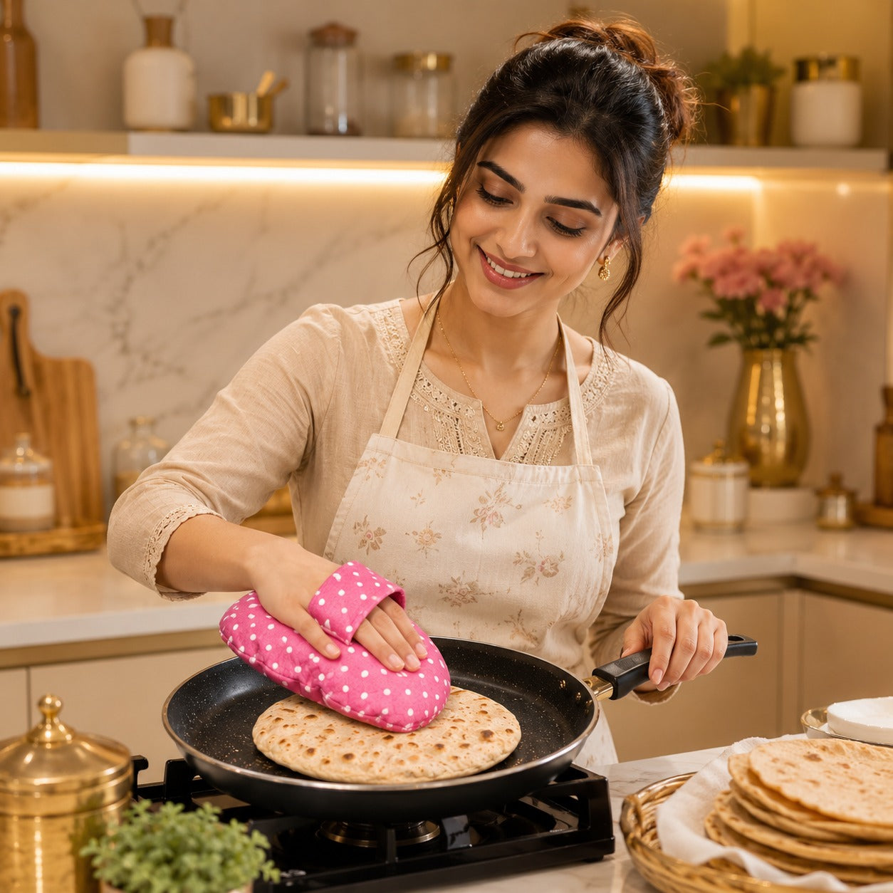 Polka Dot Print Cotton Press Roti Cover | Reusable Chapati Warmer for Roti, Naan & Paratha (Pack of 1)