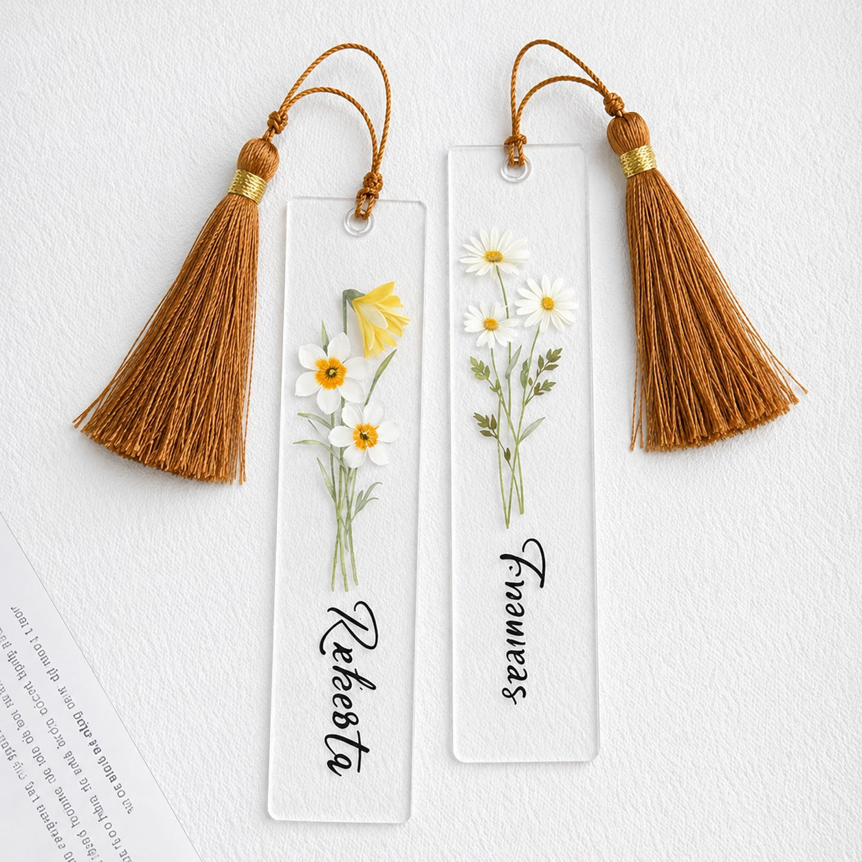Personalized Acrylic Bookmark with Name & Birth Month Flower – Custom Book Page Holder with Tassel | Gift for Book Lovers & Women