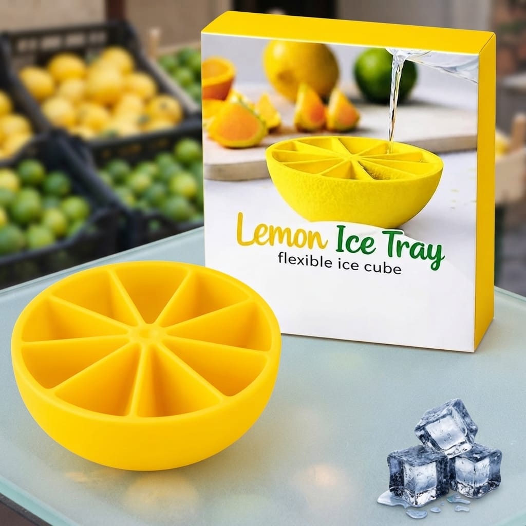 Silicone Lemon Shaped Ice Cube Tray – 10 Grid | Reusable & Easy Release Ice Maker (Pack of 1)