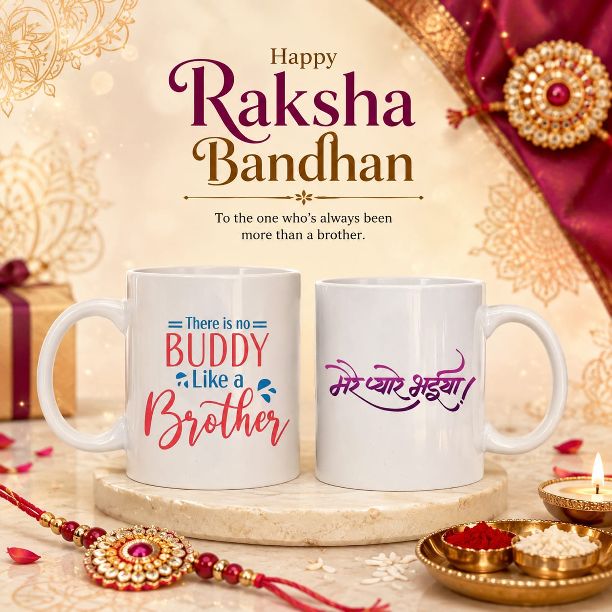 Raksha Bandhan Special Mug for Brother | “There Is No Buddy Like a Brother” & “मेरे प्यारे भैया” Printed Coffee Mugs | Rakhi Gift for Brother