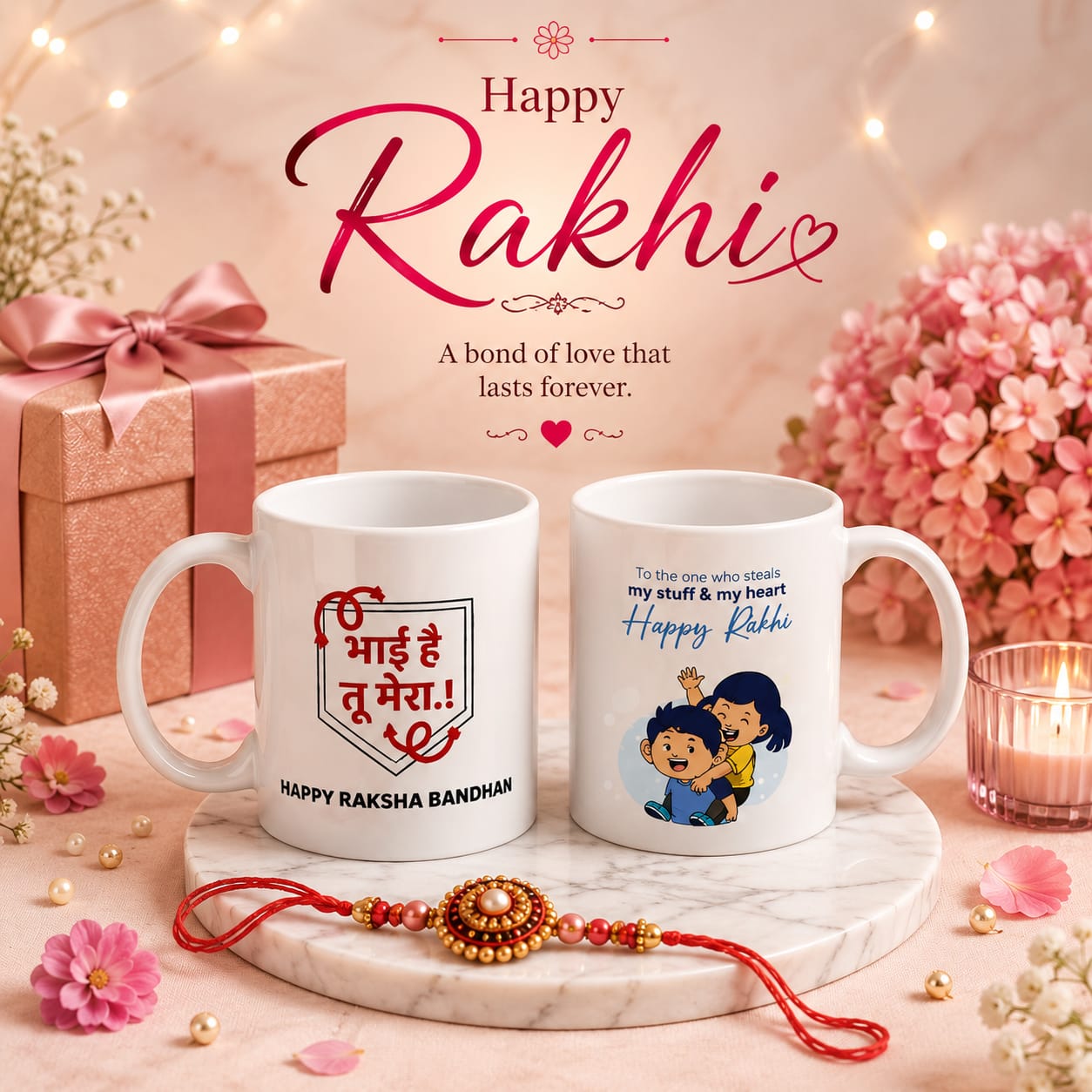 Rakhi Mug With Special Message | Customized Ceramic White Mug Raksha Bandhan Gifting for Bhai & Behna (Pack of 1)