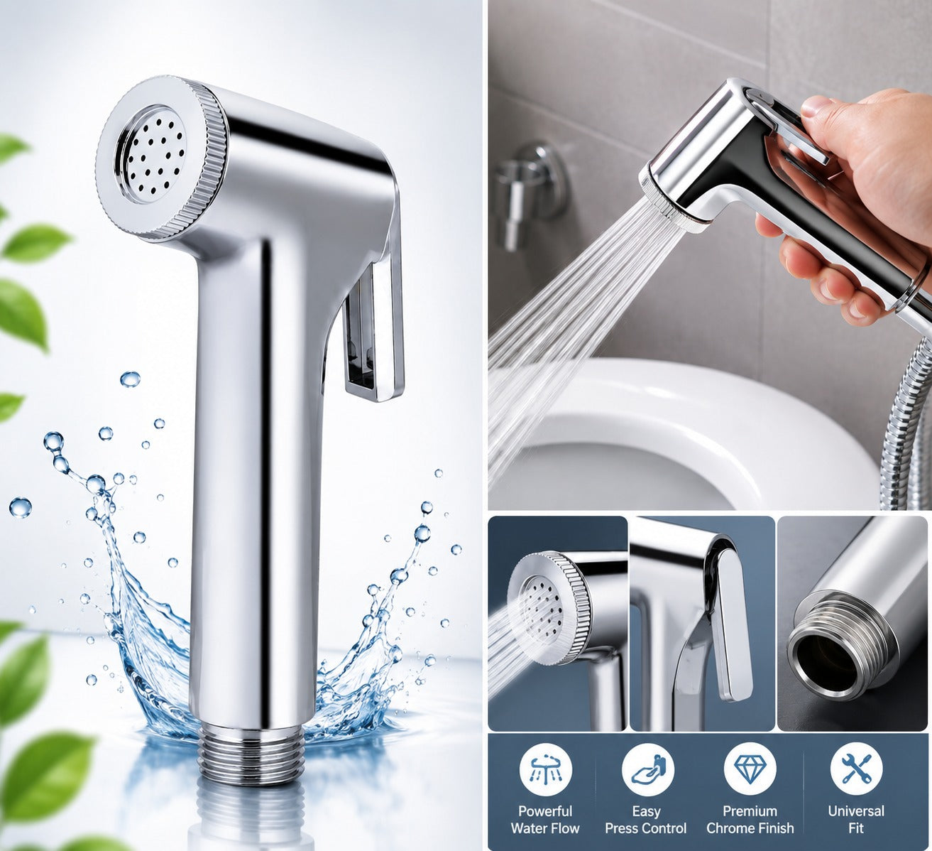 Health Faucet Jet Spray for Toilet & Bathroom Chrome Bidet Sprayer Gun with 1.2m Stainless Steel Hose Pipe