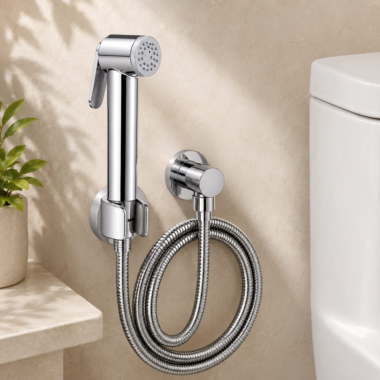Premium Chrome ABS Health Faucet for Bathroom Handheld Jet Spray with Stainless Steel Flexible Hose Tube ABS Wall Hook with Screws & Gitti Leak-Proof Toilet Spray Gun for Hygiene Use (1 Meter Silver Color)