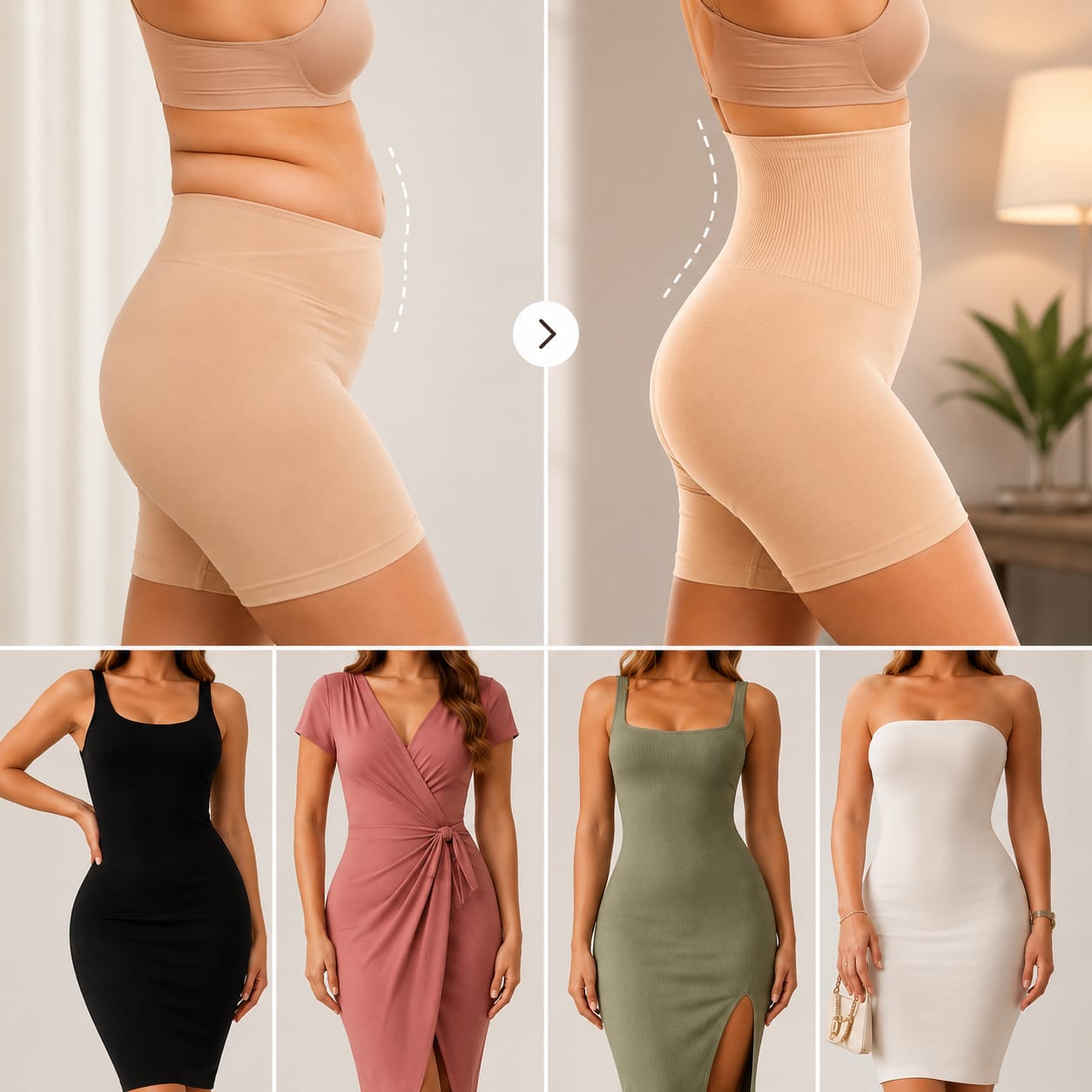 Womens Premium Tummy Tucker Body Shaper Seamless Shapewear for Bodycon Dresses, Belly Control High Waist & Full Body Shaper Tummy Control Slimming Shapewear Perfect for Dresses