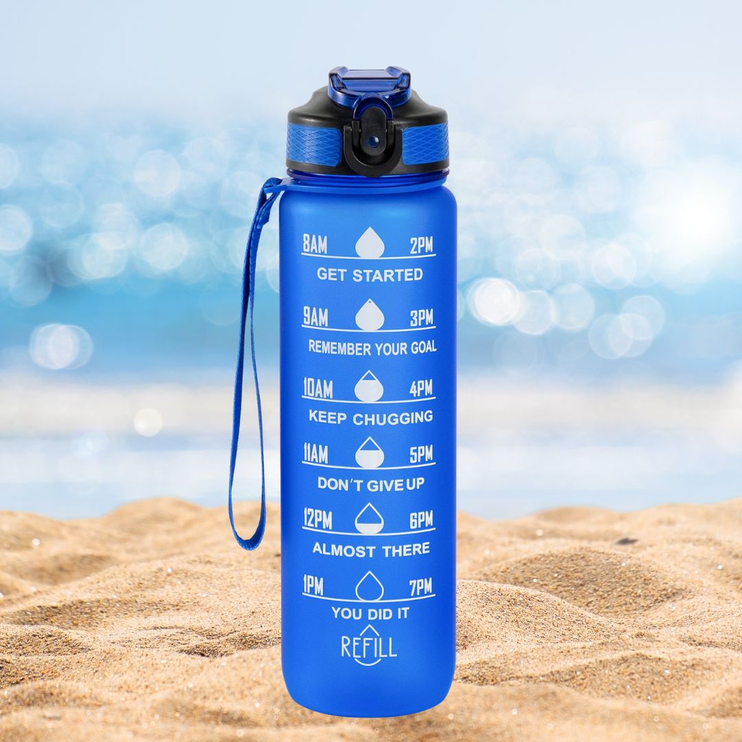 900ml Transparent Motivational Water Bottle with Time Marker – Leakproof, Durable, BPA-Free, Non-Toxic Bottle for Fitness & Gym (Random Color-Pack of 1)