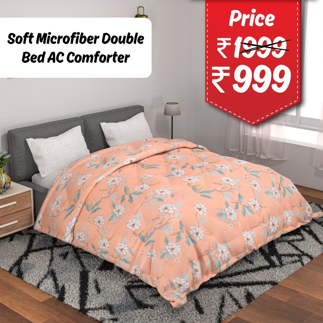Soft Microfiber Double Bed AC Comforter – All-Season Warmth (Random Design-Pack of 1)