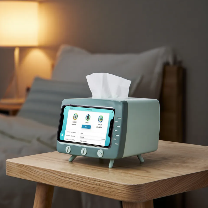 2 in 1 TV-Shaped Tissue Box with Mobile Phone Holder – Cute Retro Napkin Holder & Smartphone Stand for Home, Office, or Car Decor (Random color)