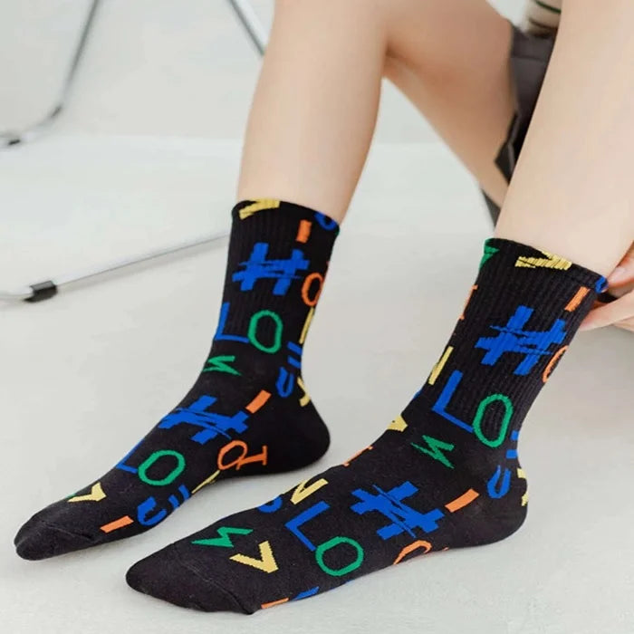 English Letter Graphic Cotton Sock