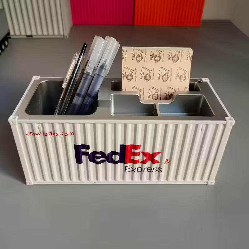Shipping Container Desk Organizer - Industrial Office Decor, with Open Compartments for Pens, Scissors, Business Cards
