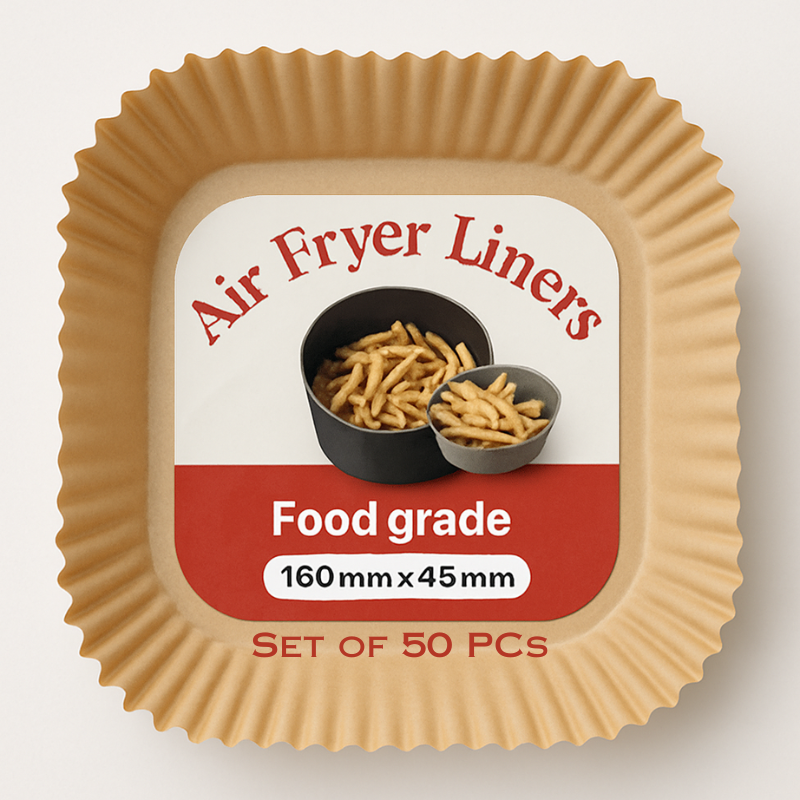 Non-Stick Air Fryer Disposable Paper Liners – Oil-Proof, Heat-Resistant Baking & BBQ Paper with Grooved Edges(Set of 50 PCs)