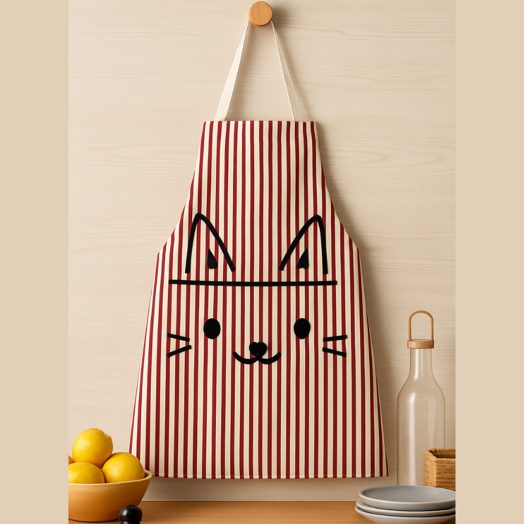 Cat Print Kitchen Apron - Waterproof, Adjustable Cooking Apron with Cute Cartoon Design (Pack of 1)
