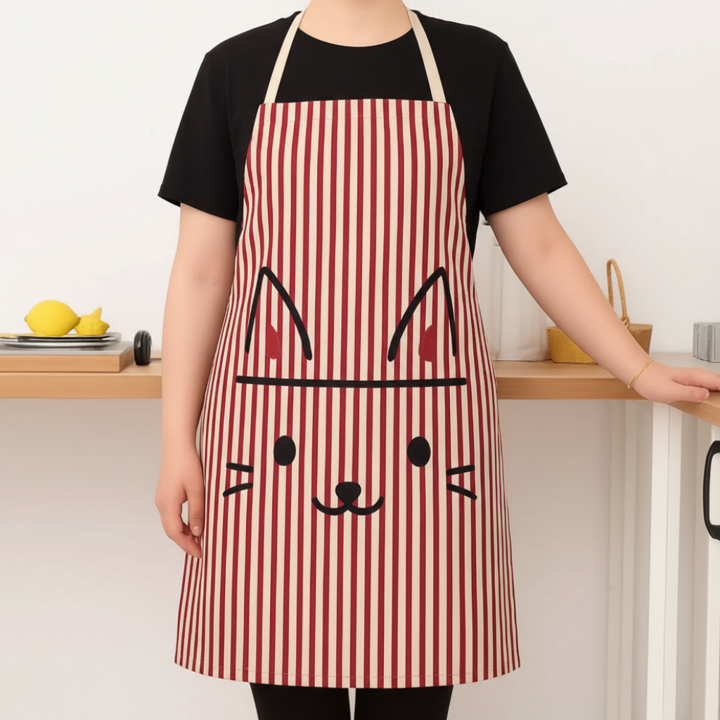 Cat Print Kitchen Apron - Waterproof, Adjustable Cooking Apron with Cute Cartoon Design (Pack of 1)