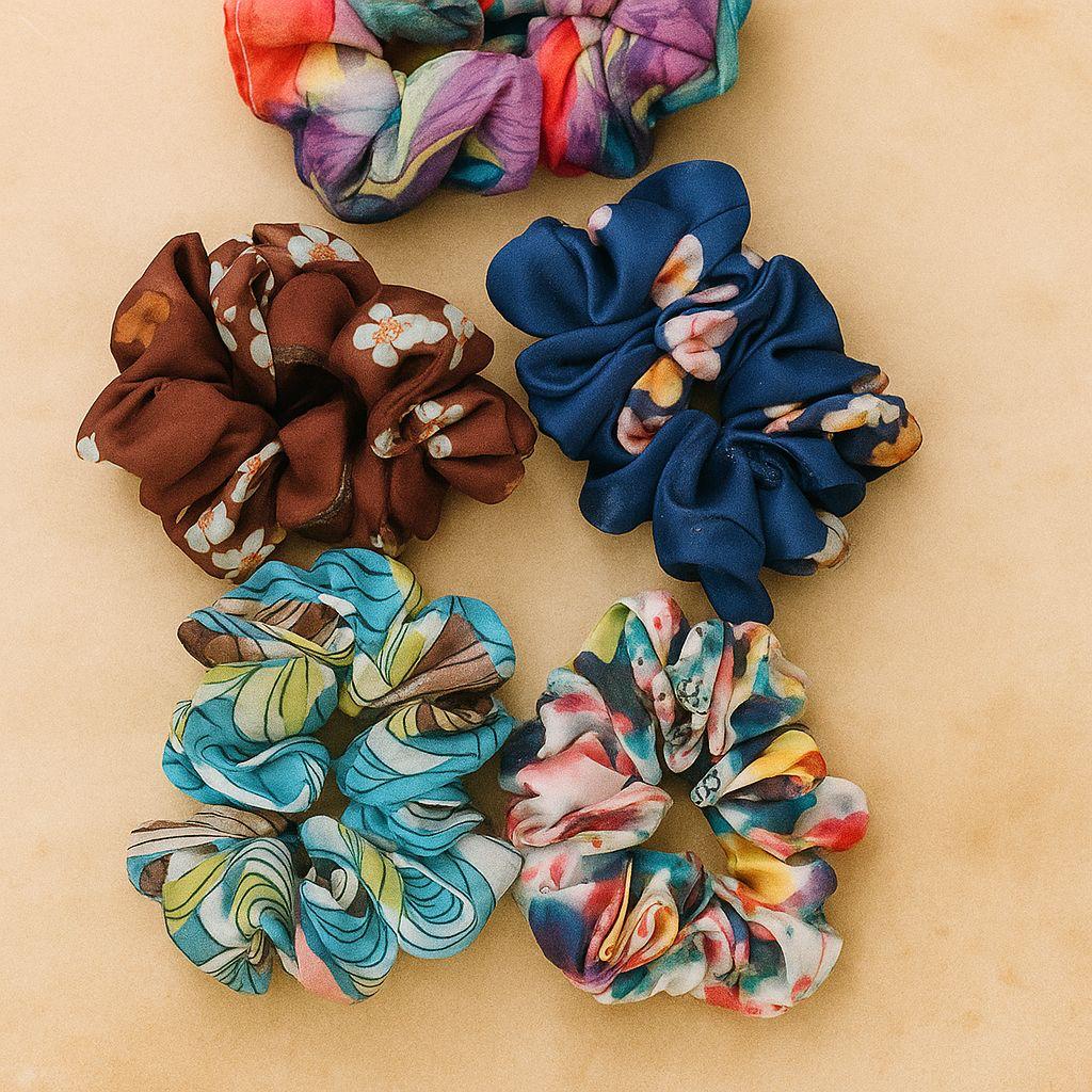 Premium Organza Silk Printed Scrunchie - 1 pc (Random Print)