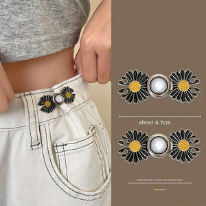 2 pairs Jeans Dress Buttons, DIY Pants Clip Waist Tightener Buttons, DIY Sewing Adjustable Waist Buckle Fashion Faux Pearl Flower Adjustable Buckle Clothing Accessories