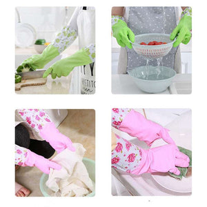 Kitchen Cleaning Long Sleeve Fleece - Lined Warm Gloves, Rubber Waterproof Kitchen Cuff Gloves for Cold Weather, Ideal for Laundry, Dishwashing & Household Chores, Kitchen Cleaning Gloves