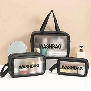 3PCs Set PVC Waterproof Toiletry Bag, Large Capacity Toiletry Bag, Portable Handheld Makeup Bag, Travel Storage Bag, Cosmetic/Toiletry Organizer, Student Dormitory Makeup Storage, Unisex Simple Makeup Bag, Pink/Black/White
