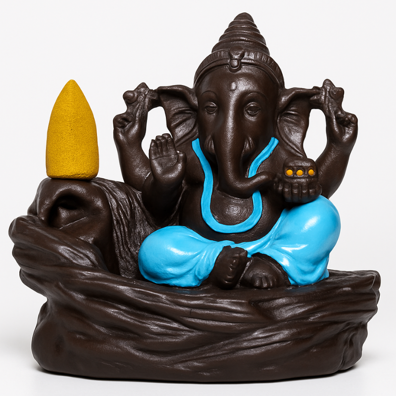 Bal Ganesha Smoke Fountain Incense Burner with 12 Backflow Scented Cones – Spiritual Home Decor & Aromatherapy Gift