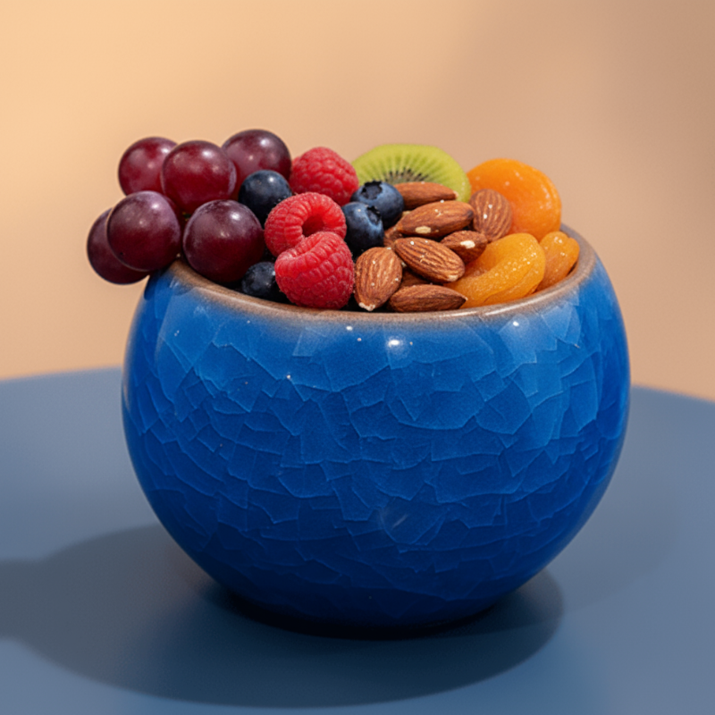 Glossy Blue Crackle-Glazed Ceramic Bowl – Elegant Handmade Dining & Serving Bowl