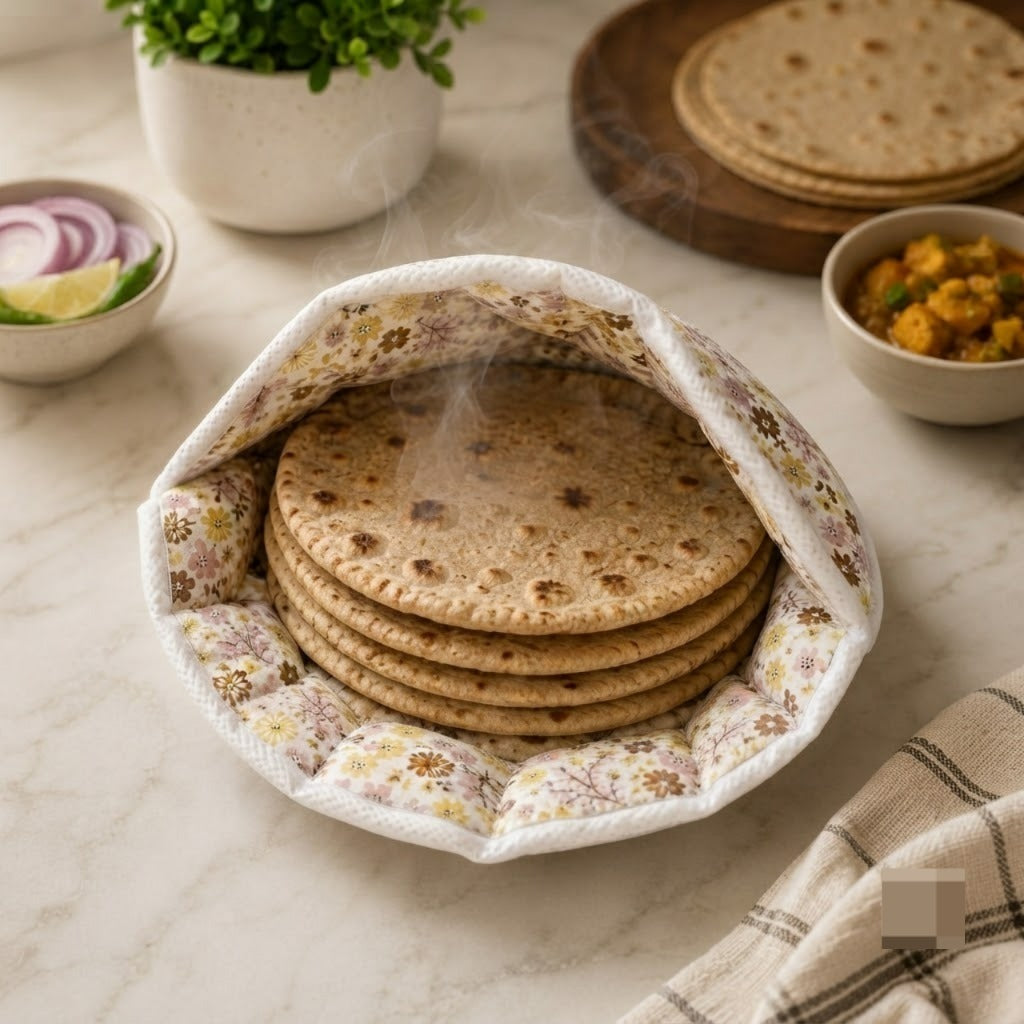 Standard Open Cloth Printed Cotton Roti Cover Bag | Reusable Chapati Warmer Cloth for Roti, Naan, Tortilla & Paratha (Random Print-Pack of 1)