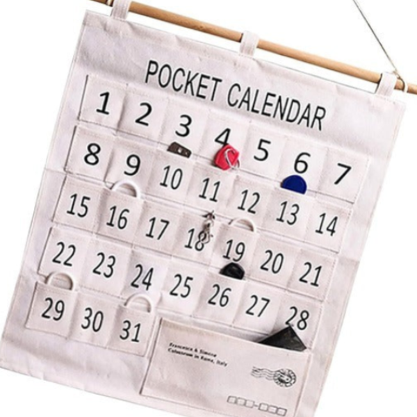 Wall Pocket Calendar Hanging Organizer – Monthly Day-Wise Planner with Clear Pockets for Saving Important Dates & Special Reminders