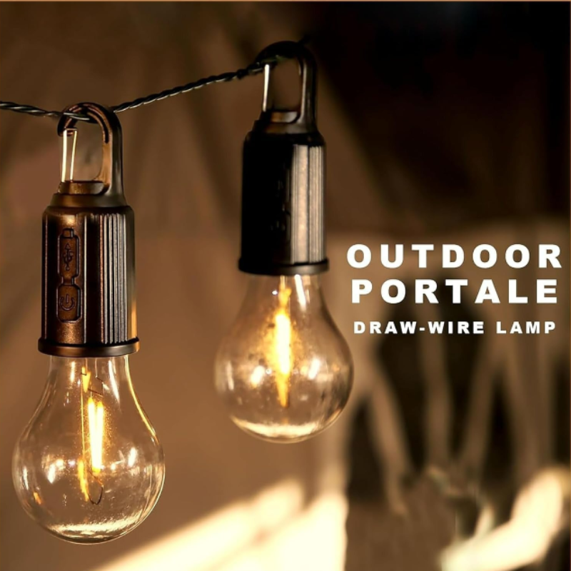 Camping Lamp Type-C T02 – Portable LED Charging Hanging Lantern Light Bulb (Gold) (With USB Cable)
