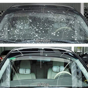 Car windshield cleaner tablets: before and after cleaning dirty glass.