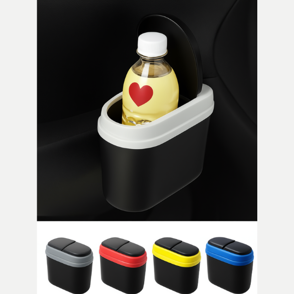 2-Way Lid Car Dust Bin – Multifunctional Garbage Organizer for Car & Vehicle (Random color-Pack of 1)
